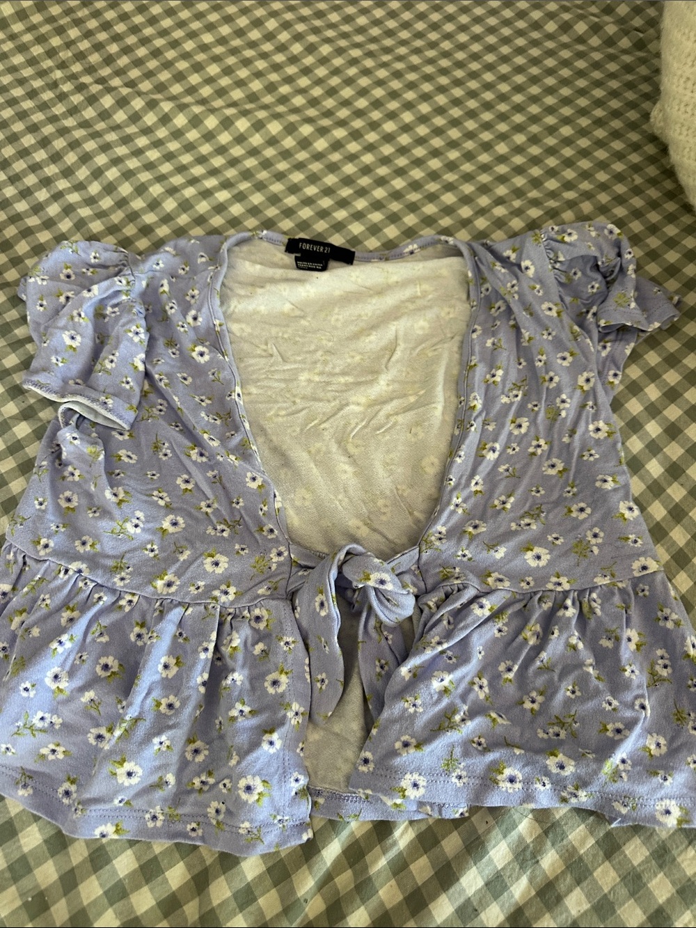 Forever 21 Lavender Floral Tie-Front Peplum Top